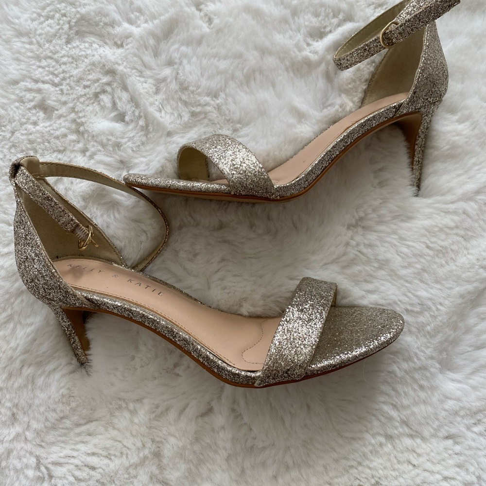 Kelly & Katie Gold Ankle-Strap Heels | wedding glitter bachelorette
